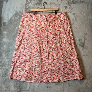 Vintage Floral‎ Button Front Midi Skirt Cottagecore Boho Retro Linen Blend 3X